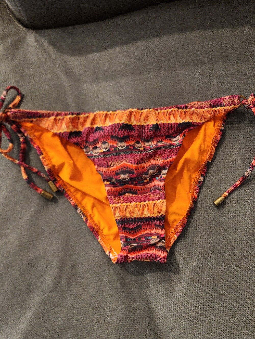 NEW! Sofia By Vix Colorful Orange & Multicolor Tie-Side Bikini Bottom